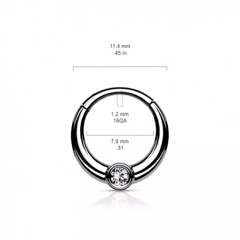 Кольцо кликер из стали с фианитом PiercedFish RH94-RD серьга для пирсинга септума носа, трагуса, хряща уха, хеликса, брови, губ 1 2