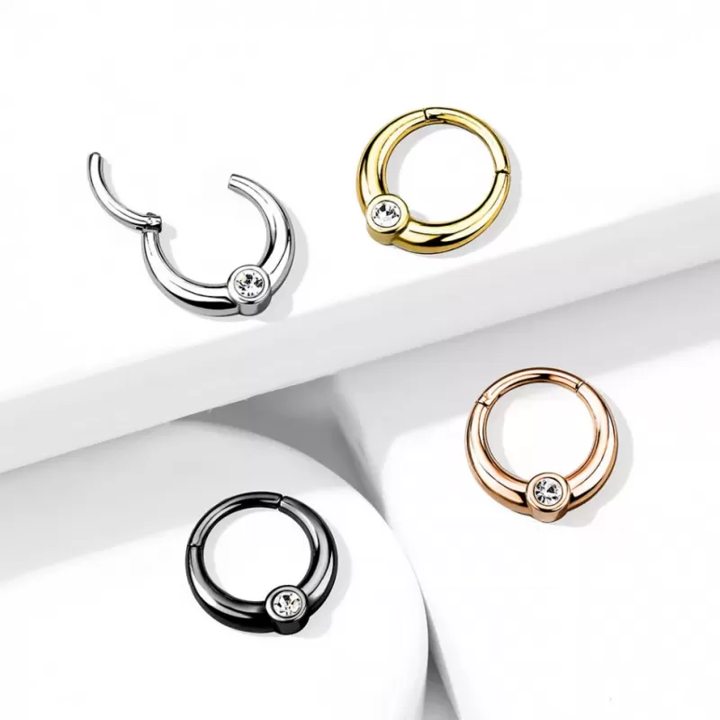 Кольцо кликер из стали с фианитом PiercedFish RH94-RD серьга для пирсинга септума носа, трагуса, хряща уха, хеликса, брови, губ 1 2