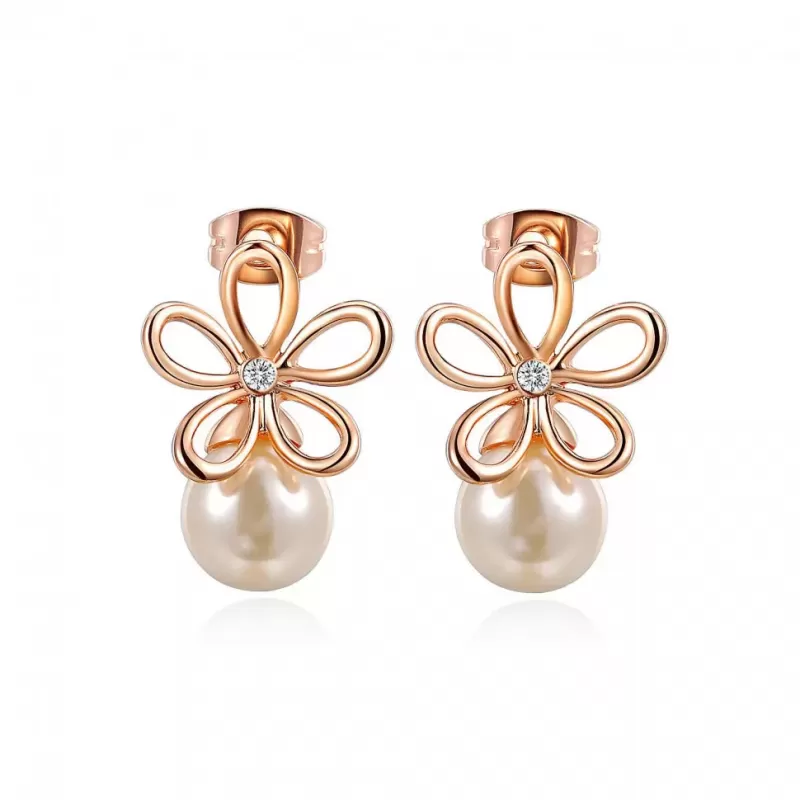 Серьги ROZI RR-42185B в форме цветка с жемчужиной
