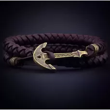 Кожаный браслет мужской с якорем ANCHORSTUFF ANC-MA-2906 коричневый