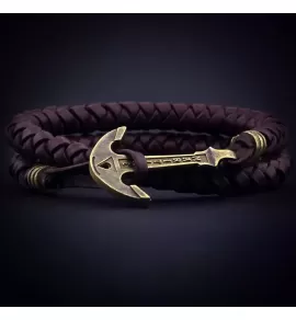 Кожаный браслет мужской с якорем ANCHORSTUFF ANC-MA-2906 коричневый