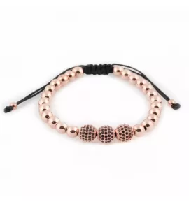 Женский браслет Шамбала Everiot SHB-MJ-1710 из круглых бусин цвета розового золота и бусин с кристаллами