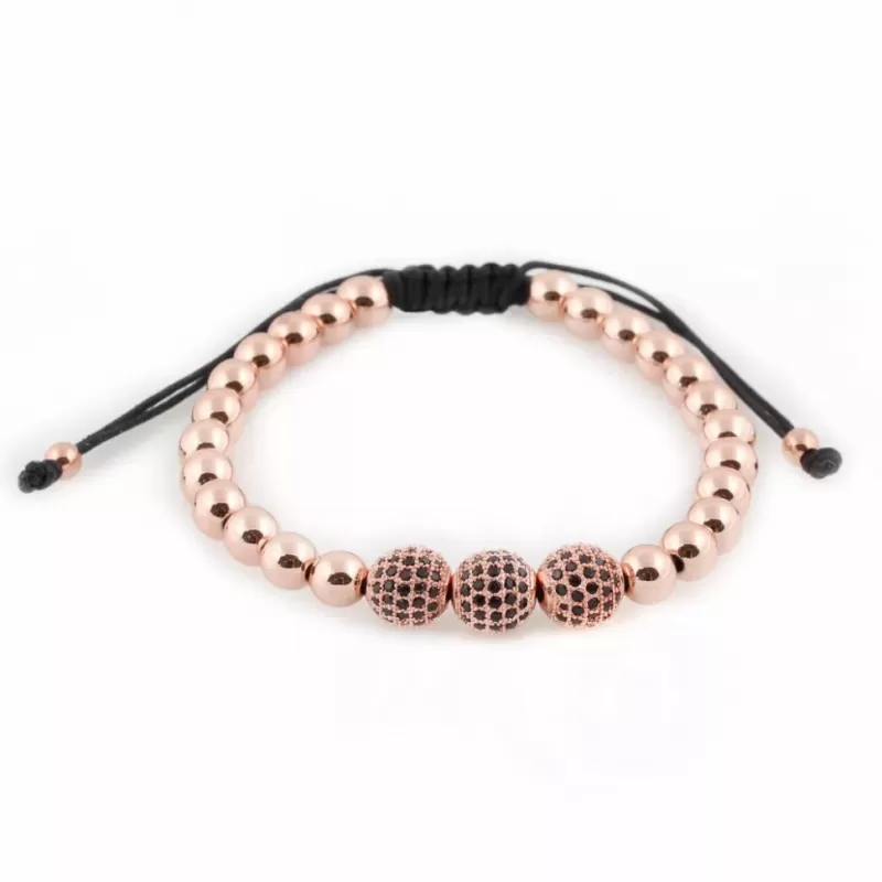 Женский браслет Шамбала Everiot SHB-MJ-1710 из круглых бусин цвета розового золота и бусин с кристаллами