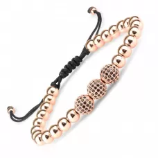 Женский браслет Шамбала Everiot SHB-MJ-1710 из круглых бусин цвета розового золота и бусин с кристаллами