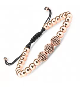 Женский браслет Шамбала Everiot SHB-MJ-1710 из круглых бусин цвета розового золота и бусин с кристаллами