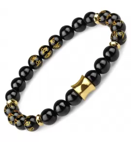 Браслет из черного агата с мантрами Everiot Select LNS-2230 на резинке