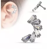 Серьга для пирсинга хеликса, хряща уха из стали PiercedFish JA15930, микроштанга с фианитами