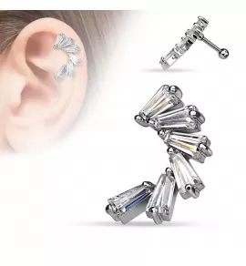 Серьга для пирсинга хеликса, хряща уха из стали PiercedFish JA15930, микроштанга с фианитами