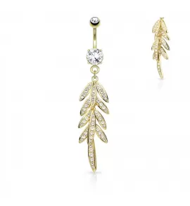 Изогнутая штанга для пирсинга пупка PiercedFish N17468-GDC в форме веточки с фианитами