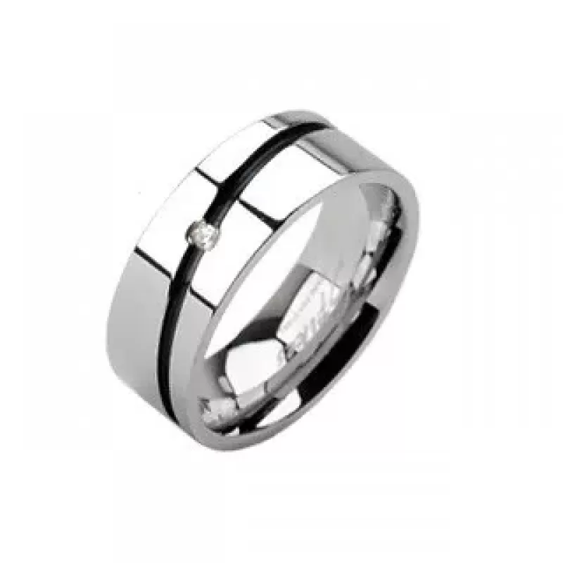 Кольцо из стали Spikes R-H101 с каемкой по кругу и фианитом