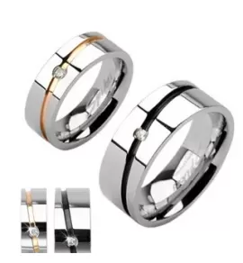 Кольцо из стали Spikes R-H101 с каемкой по кругу и фианитом