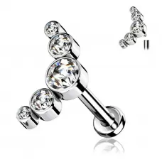 Стальная серьга лабрет для пирсинга губ или хряща уха PiercedFish LS20 накрутка кластер с фианитами