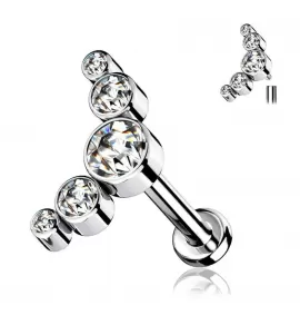 Стальная серьга лабрет для пирсинга губ или хряща уха PiercedFish LS20 накрутка кластер с фианитами