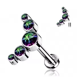 Стальная серьга лабрет для пирсинга губ или хряща уха PiercedFish LS20 накрутка кластер с фианитами