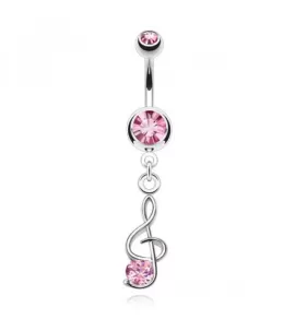 Серьга банан для пирсинга пупка PiercedFish NSB2005 в форме скрипичного ключа с фианитами