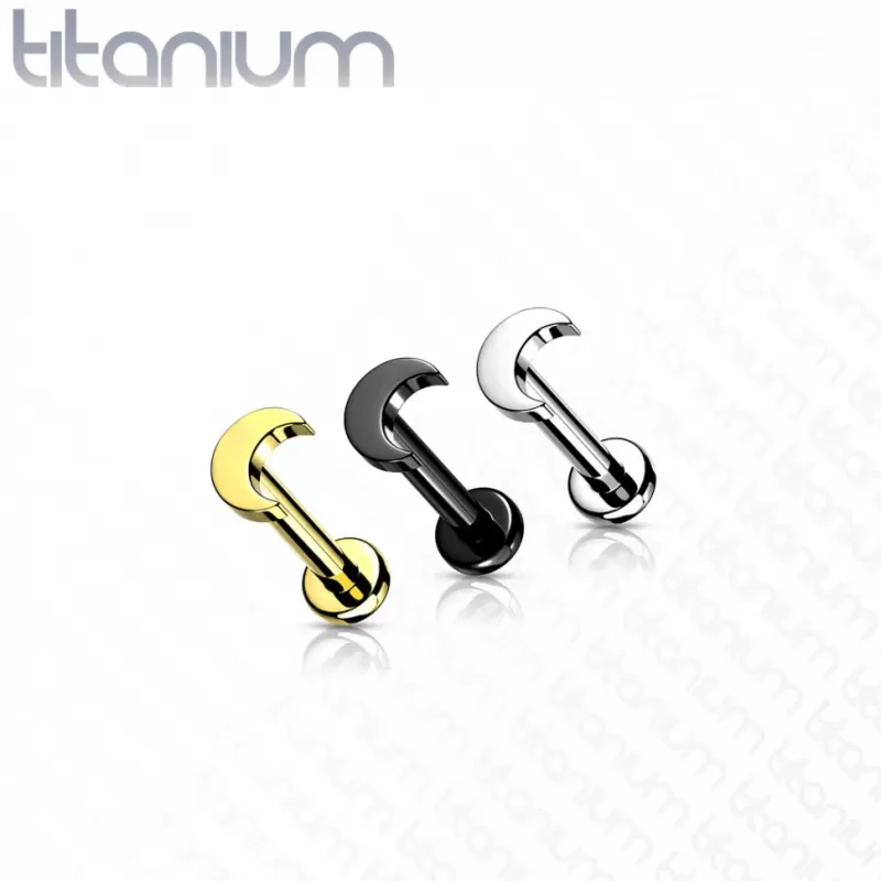 Титановая серьга лабрет с полумесяцем Pirslab TIL12-GD для пирсинга хеликса, трагуса, губ