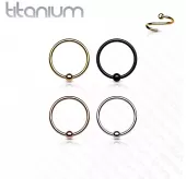Серьга кольцо из титана с несъемным шариком Pirslab T23RF1-RD для септума, трагуса и хеликса, брови, губ, пирсинга смайл (диаметр от 8 мм до 10 мм)