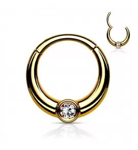 Кольцо кликер из стали с фианитом PiercedFish RH94-GD серьга для пирсинга септума носа, трагуса, хряща уха, хеликса, брови, губ 2