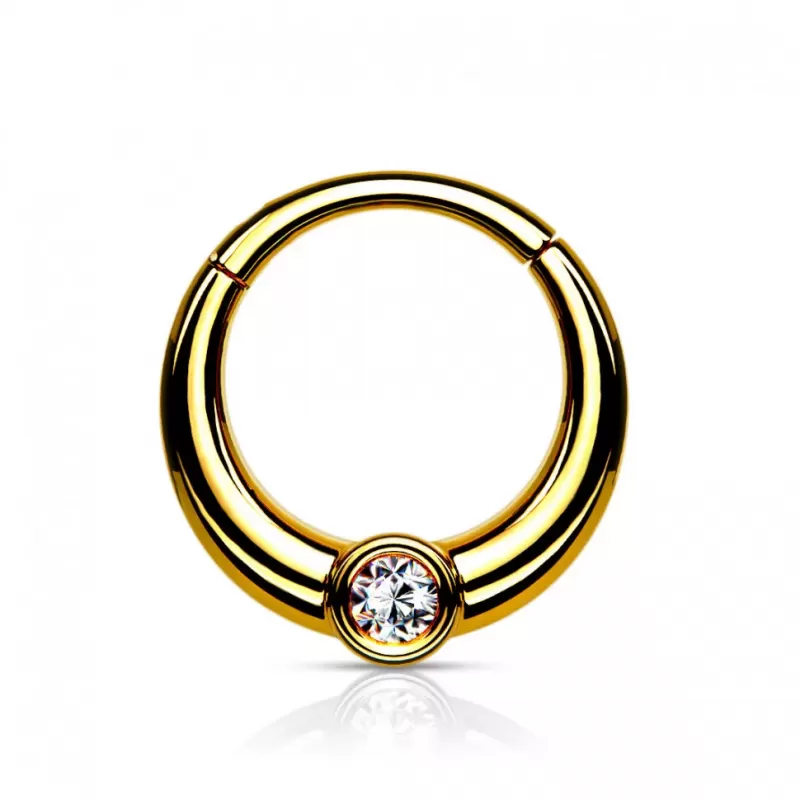Кольцо кликер из стали с фианитом PiercedFish RH94-GD серьга для пирсинга септума носа, трагуса, хряща уха, хеликса, брови, губ 2