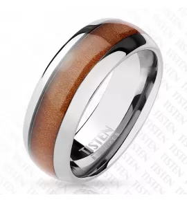 Мужское кольцо Tisten из титан-вольфрама (тистена) R-TS-023 со вставкой под дерево