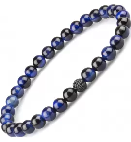 Синий браслет на резинке из камня тигровый глаз с фианитами Everiot Select LNS-2086