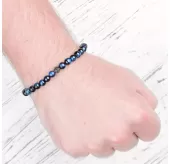 Синий браслет на резинке из камня тигровый глаз с фианитами Everiot Select LNS-2086
