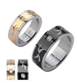 Кольцо из стали Spikes R-H1621 с резным узором и фианитом