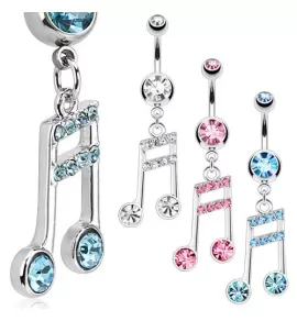 Серьга банан для пирсинга пупка PiercedFish NP-NSX-7654 в форме ноты с фианитами