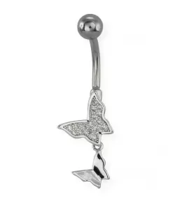 Серьга банан для пупка с подвеской "Бабочка"Everiot AAB-76TBBU из медицинской стали