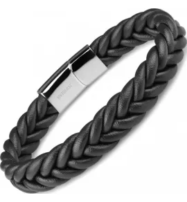 Черный кожаный браслет мужской Everiot BC-MJ-1573 в форме косы