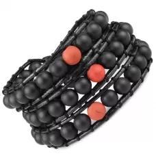 Широкий плетеный браслет-намотка Everiot Select LNS-2223 из черного агата и яшмы