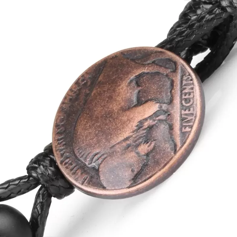 Широкий плетеный браслет-намотка Everiot Select LNS-2223 из черного агата и яшмы