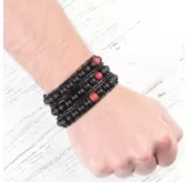 Широкий плетеный браслет-намотка Everiot Select LNS-2223 из черного агата и яшмы