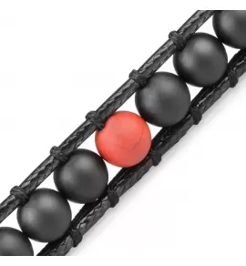 Широкий плетеный браслет-намотка Everiot Select LNS-2223 из черного агата и яшмы