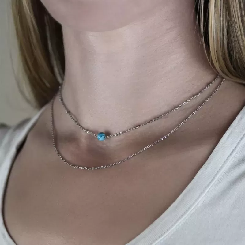 Женское колье из двух цепочек Everiot Select LNS-9016 и вставкой из апатита