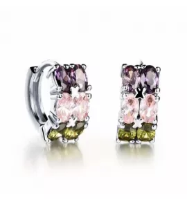 Женские серьги-кольца Everiot RR-XP-1110 с разноцветными фианитами