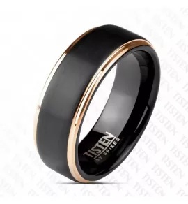 Кольцо Tisten из титан-вольфрама (тистена) R-TS-022 с черной матовой полосой посередине