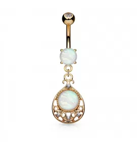 Пирсинг пупка банан PiercedFish N18096-RD с имитацией опала