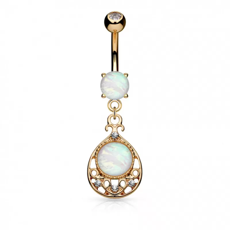 Пирсинг пупка банан PiercedFish N18096-RD с имитацией опала