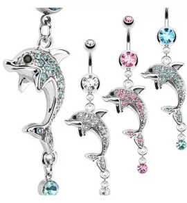 Украшение для пирсинга пупка PiercedFish NSX-7656 в форме дельфина с фианитами