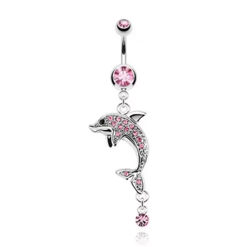 Украшение для пирсинга пупка PiercedFish NSX-7656 в форме дельфина с фианитами