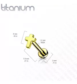 Титановая серьга лабрет с крестиком Pirslab TIL11-GD для пирсинга Монро, трагуса, хеликса
