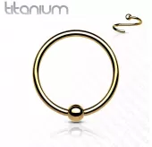 Серьга кольцо из титана с несъемным шариком Pirslab T23RF1-GD для септума, трагуса и хеликса, брови, губ, пирсинга смайл (диаметр от 8 мм до 10 мм)