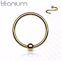 Серьга кольцо из титана с несъемным шариком Pirslab T23RF1-GD для септума, трагуса и хеликса, брови, губ, пирсинга смайл (диаметр от 8 мм до 10 мм)