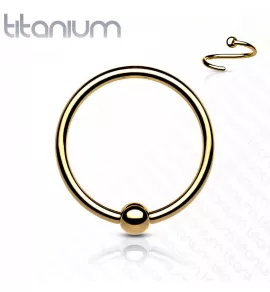 Серьга кольцо из титана с несъемным шариком Pirslab T23RF1-GD для септума, трагуса и хеликса, брови, губ, пирсинга смайл (диаметр от 8 мм до 10 мм)