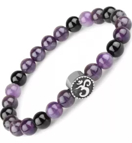 Браслет на резинке Everiot Select LNS-0281 из аметиста с символом "ОМ"