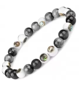 Браслет на резинке Everiot Select LNS-2242 из камня соколиный глаз с галиотисом