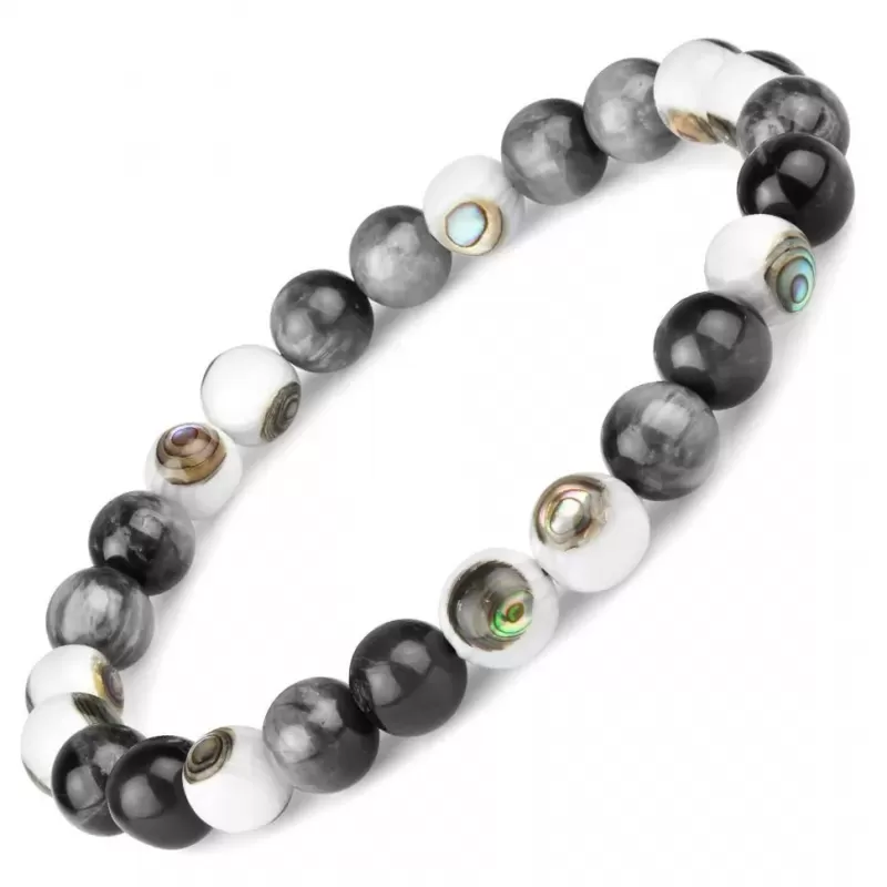 Браслет на резинке Everiot Select LNS-2242 из камня соколиный глаз с галиотисом