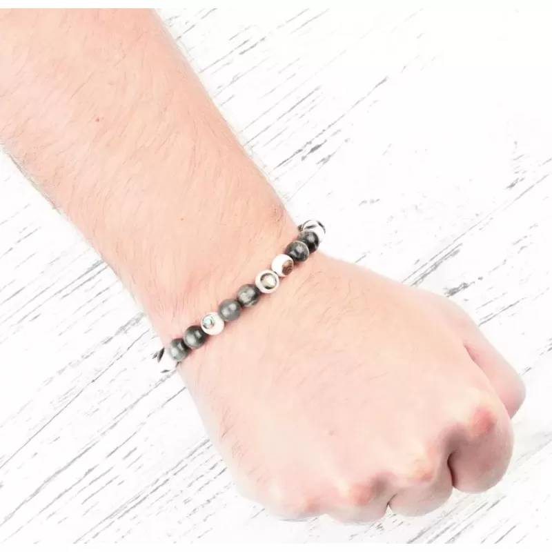 Браслет на резинке Everiot Select LNS-2242 из камня соколиный глаз с галиотисом