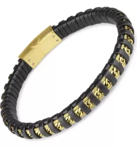 Мужской черный браслет TATIC SLQ-1004 из стали и экокожи